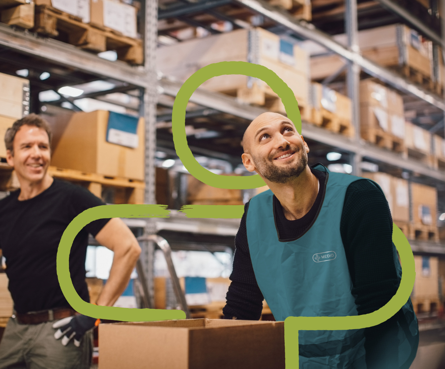 warehouse worker with embrace